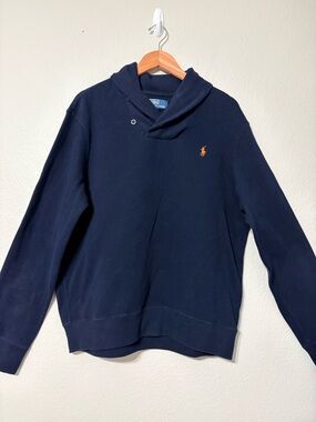 Polo Ralph Lauren Navy Shawl-Collar Sweater with Orange Pony Logo XL Very Soft